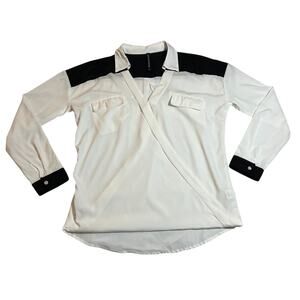 W118 by Walter Baker V-Neck Color Block Blouson Top Size S Minimalist Casual